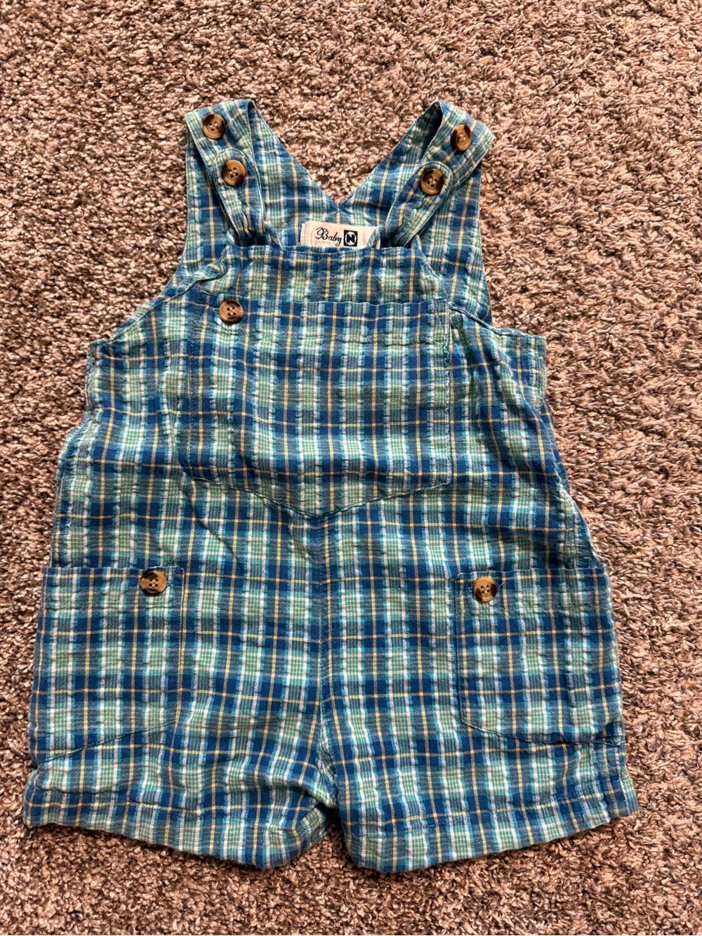 Vintage Green and Blue Plaid Cotton Overalls